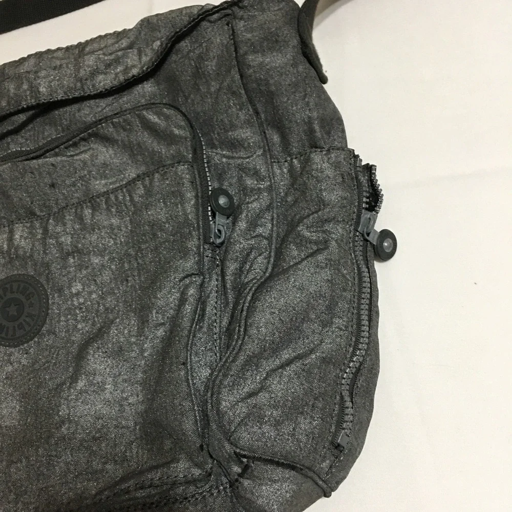 Kipling Messenger Bag Unisex Gray Metallic Crinkle Nylon Crossbody